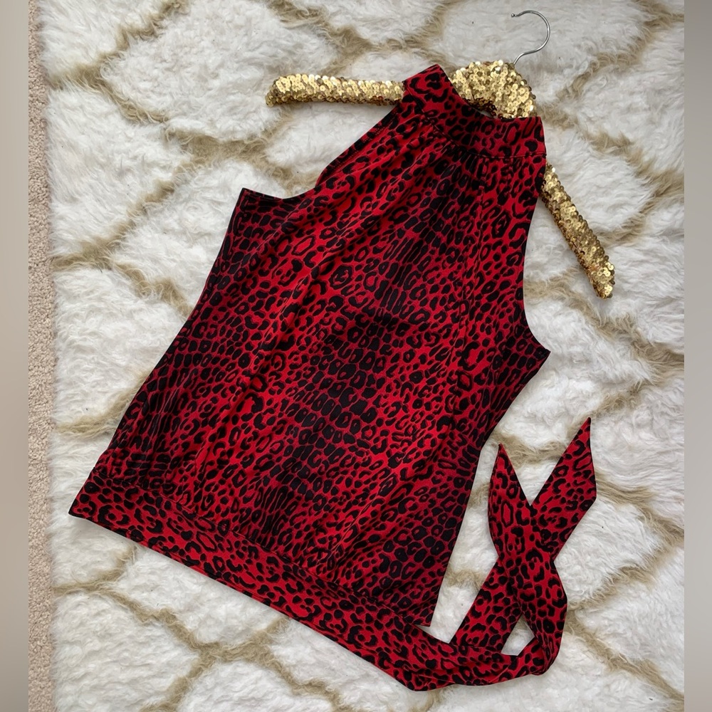 Michael Kors Red Leopard Print Halter Top